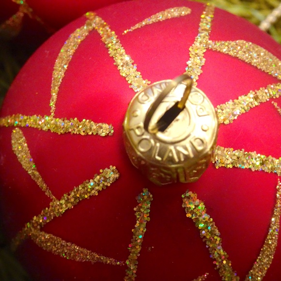 Set of 9 Made in Poland Purple Green & Red Glittery Glass Ball Xmas Ornaments - Picture 4 of 12